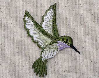 Hummingbird - Large - Light Purple Throat - Facing Right - Lavender - Iron on Applique - Embroidered Patch - 693982-ER