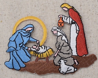 Christmas - Nativity Scene - Manger - Three Wise Men - Iron on Applique - Embroidered Patch - 694304A