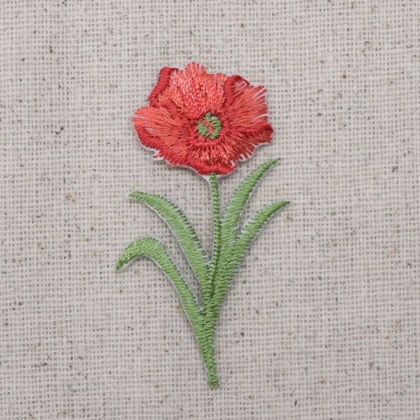 Poppy Flower - Small - Red - Iron on Applique - Embroidered Patch - 694937-A