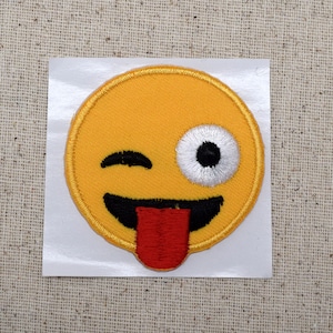Laughing Face -  - Winking - Tongue - Iron on Applique - Embroidered Patch - 697085-SA