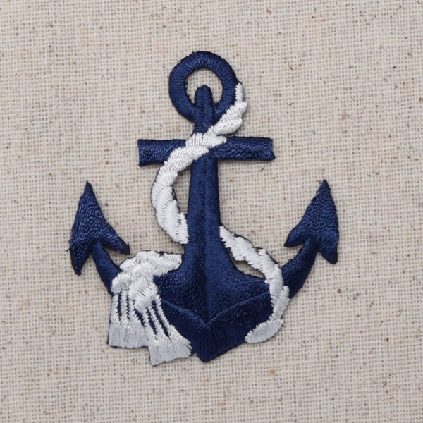 Nautical - Blue Anchor - White Rope - Iron on Applique - Embroidered Patch - 695647-F