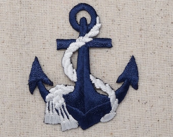 Nautical - Blue Anchor - White Rope - Iron on Applique - Embroidered Patch - 695647-F