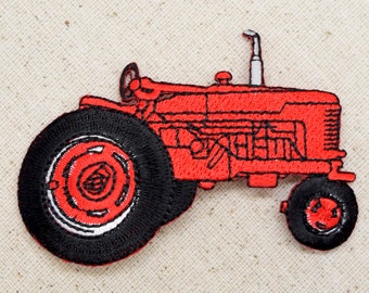 Red Farm Tractor - Embroidered Patch - Iron on Applique - 695689