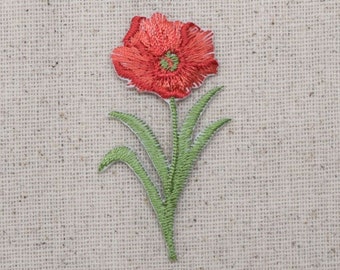 Poppy Flower - Small - Red - Iron on Applique - Embroidered Patch - 694937-A