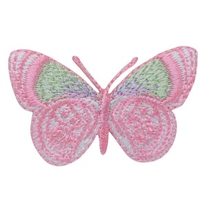 Pink/Green - Pastel Butterfly - Iron on Applique - Embroidered Patch