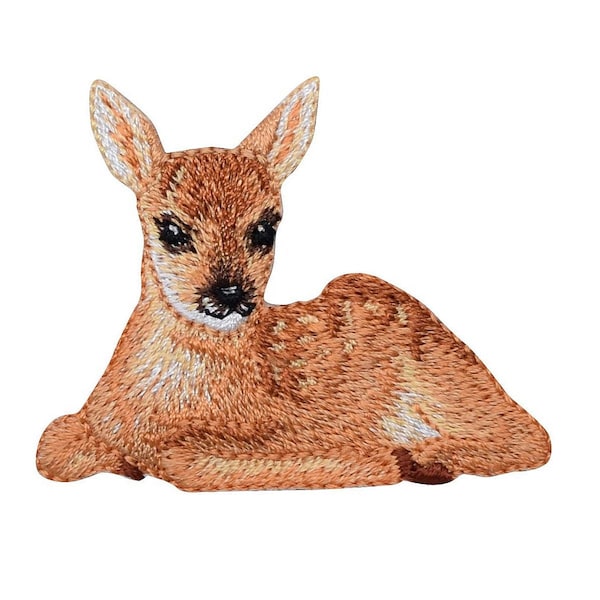 Natural Deer Fawn Laying Down - Embroidered Iron on Patch