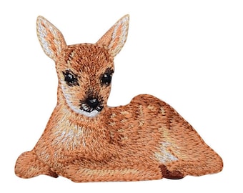 Natural Deer Fawn Laying Down - Embroidered Iron on Patch