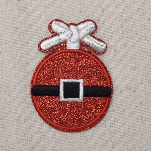 Christmas Ornament - Santa Claus Belt - Red Glitter - Iron on Applique - Embroidered Patch - WA286