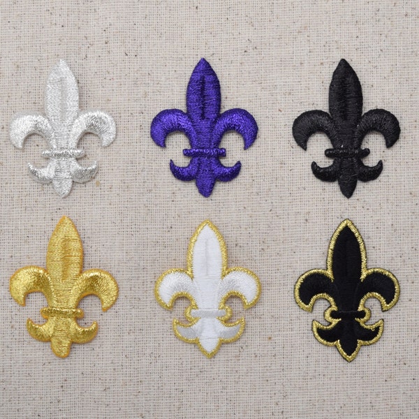 Fleur de lis - Color Choice: Black, Gold, Purple, Silver, Black/Gold, White/Gold - Iron on Applique - Embroidered Patch