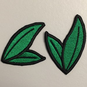 Pair of Leaves - Tree Leaf - Green and Black - Embroidered Patch - Iron on Applique - WAC0623-2