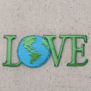Planet Earth - LOVE - Iron on Applique - Embroidered Patch