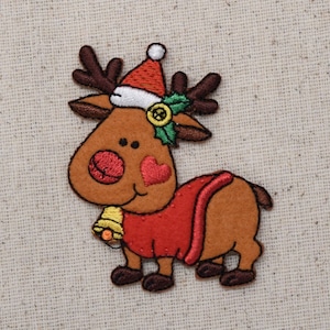Christmas Reindeer - Santa Hat - Bells - Holly - Iron on Applique - Embroidered Patch - 1512128A