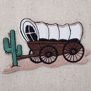 Covered Wagon - Pioneers - Western - Desert - Cactus - Embroidered Iron on Patch
