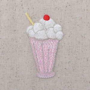 Ice Cream Sundae - Pink - Soda Shoppe - Iron On Applique - Embroidered Patch - 1120954-A