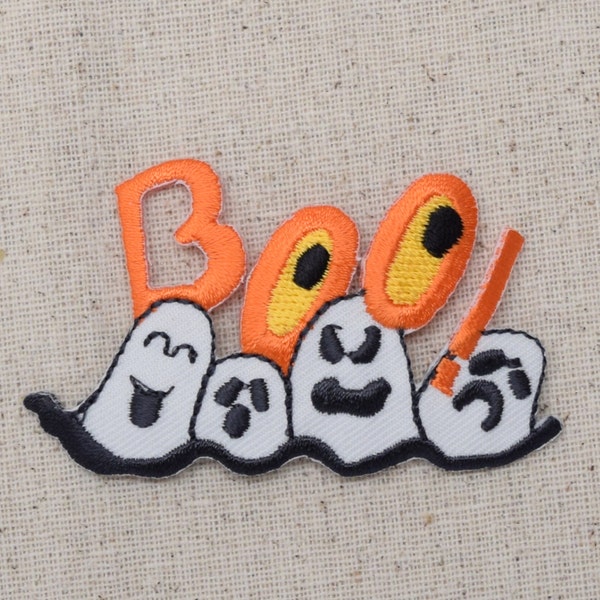 Halloween - Ghosts with Orange BOO - Embroidered Patch - Iron on Applique - 696528A