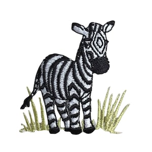 Könnte beinhalten: Ein schwarz-weißes Zebra steht in einem Stück grünem Gras. Das Zebra schaut nach rechts und hat eine schwarze Mähne und einen schwarzen Schwanz.