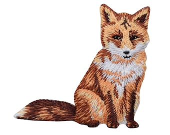 Red Fox - Sitting - Natural Animal- Embroidered Iron on Patch