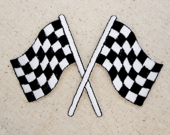 Racing Flag - Black and White Checkered - Embroidered Patch - Iron On Appliqué - LARGE -  696781A