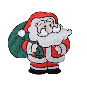 Christmas Santa Claus with Green Gift Bag, Presents, Embroidered Iron on Patch