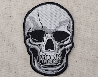 Human Skull - Black/Gray -  Iron on Applique - Embroidered Patch - Halloween - LARGE or SMALL