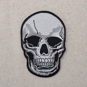 Human Skull - Black/Gray -  Iron on Applique - Embroidered Patch - Halloween - LARGE or SMALL