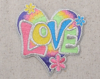 Love - Heart - Pastel Multi-color - Iron on Applique - Embroidered Patch