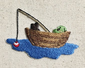 Fisherman in Boat - Angler sleeping - Iron on Applique/Embroidered Patch - 697328-A