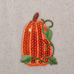 Calabaza con lentejuelas y vides - Cosecha de otoño - Aplique termoadhesivo - Parche bordado - 1129061A