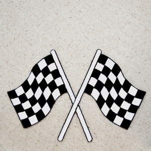 6&quot; Racing Flag - Black and White Checkered - Embroidered Patch - Iron On Appliqué  -  WA203