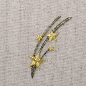 Shooting Stars, Gold and Bronze, Celestial, Embroidered, Iron on Patch image 2