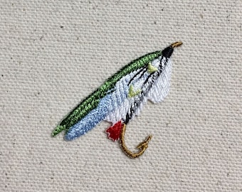 Mosca de pesca pequeña - Verde / Azul - Señuelo - Cebo - Hierro en apliques - Parche bordado - 697350-A