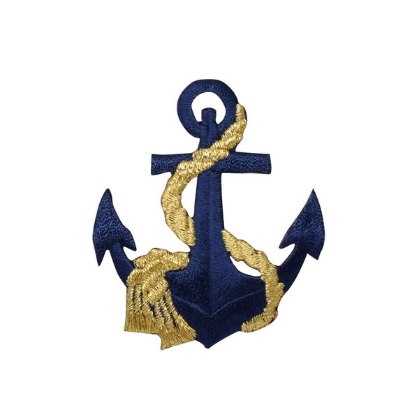 Navy/Gold - Nautical Anchor with Rope - Iron on Patch