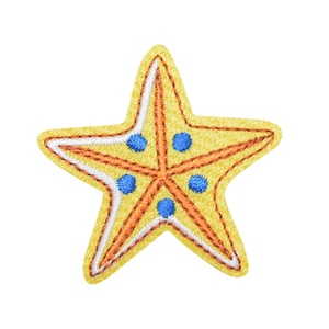 Yellow Starfish with Blue Spots - Embroidered Iron on Patch