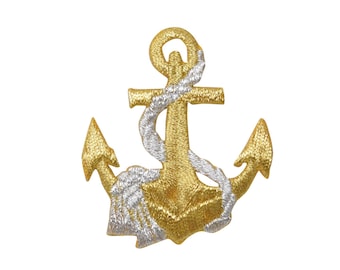 Gold/Silver - Nautical Anchor with Rope - Iron on Patch