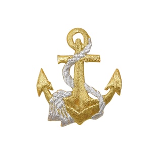Gold/Silver - Nautical Anchor with Rope - Iron on Patch
