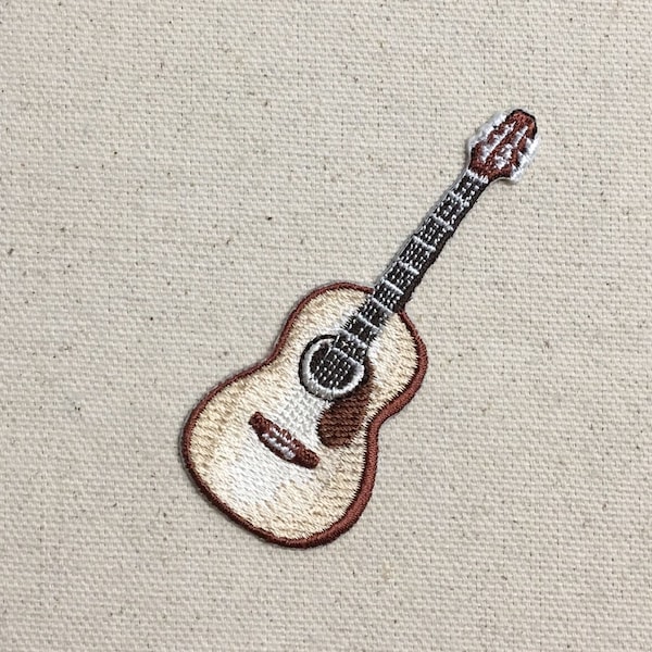 Acoustic Guitar - Natural/Brown - Music - Iron on Applique - Embroidered Patch - 697344-A