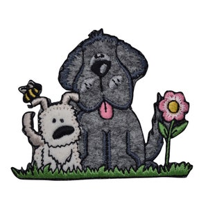 Two Puppy Dogs with Flower - Iron on Embroidered Patch