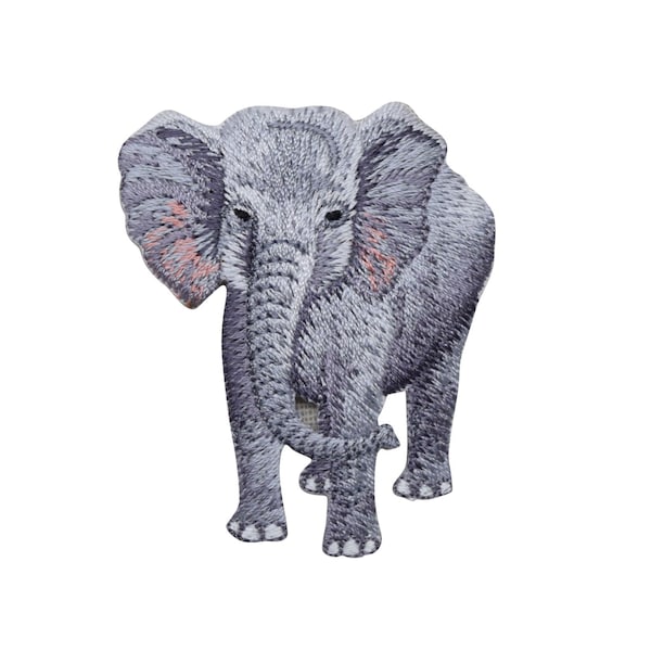 African Gray Elephant - Full Body - Embroidered Iron on Patch