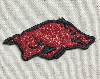 Razorback Hog 3", Custom Colors, Glitter or Twill, Embroidered, Iron on Patch