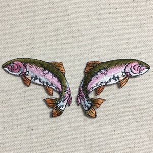 Natural Fish - Rainbow Trout - Facing Left or Right - Iron on Applique - Embroidered Patch - 696816