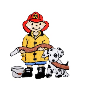Brandpojke med dalmatisk hund - Brandslang, Brandman - Stryk-på-applikation - Broderad lapp