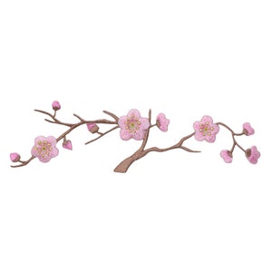 Cherry Blossom - Pink Flowers - Brown Stem - Iron on Applique - Embroidered Patch - 611528C