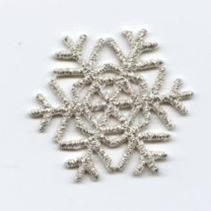 Small - Snowflake - White or Silver - Iron on Applique - Embroidered Patch - 695708