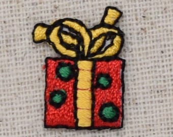 Mini Christmas Gift - Small Red Package Present - Embroidered Patch - Iron on Applique - 155191
