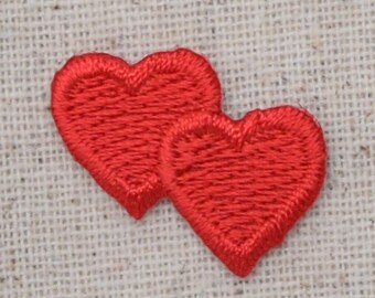 Small - Valentine - Double Red Heart - Iron on Applique - Embroidered Patch - 21408A