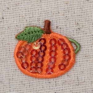 Mini - Sequin Pumpkin with Vines - Iron on Applique - Embroidered Patch - 1129201A