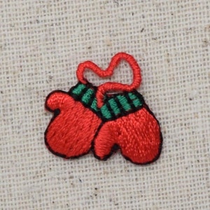 Christmas - Small Red Mittens - Embroidered Patch - Iron on Applique -  155193