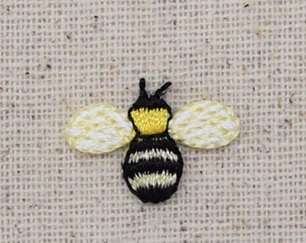 Mini Bumble Bee - Yellow and Black - Iron on Applique - Embroidered Patch - 116102B