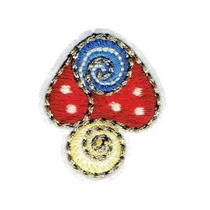 Cogumelo - Vermelho/Azul com detalhes dourados - Fungos, Vegetais - Patch bordado a ferro