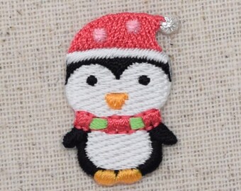 Christmas - Penguin with Santa Hat - Iron on Applique - Embroidered Patch - 1135055-A